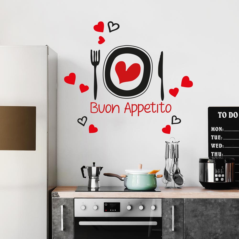 Sticker murale Cucina Cuori buon appetito - Adesivi Murali